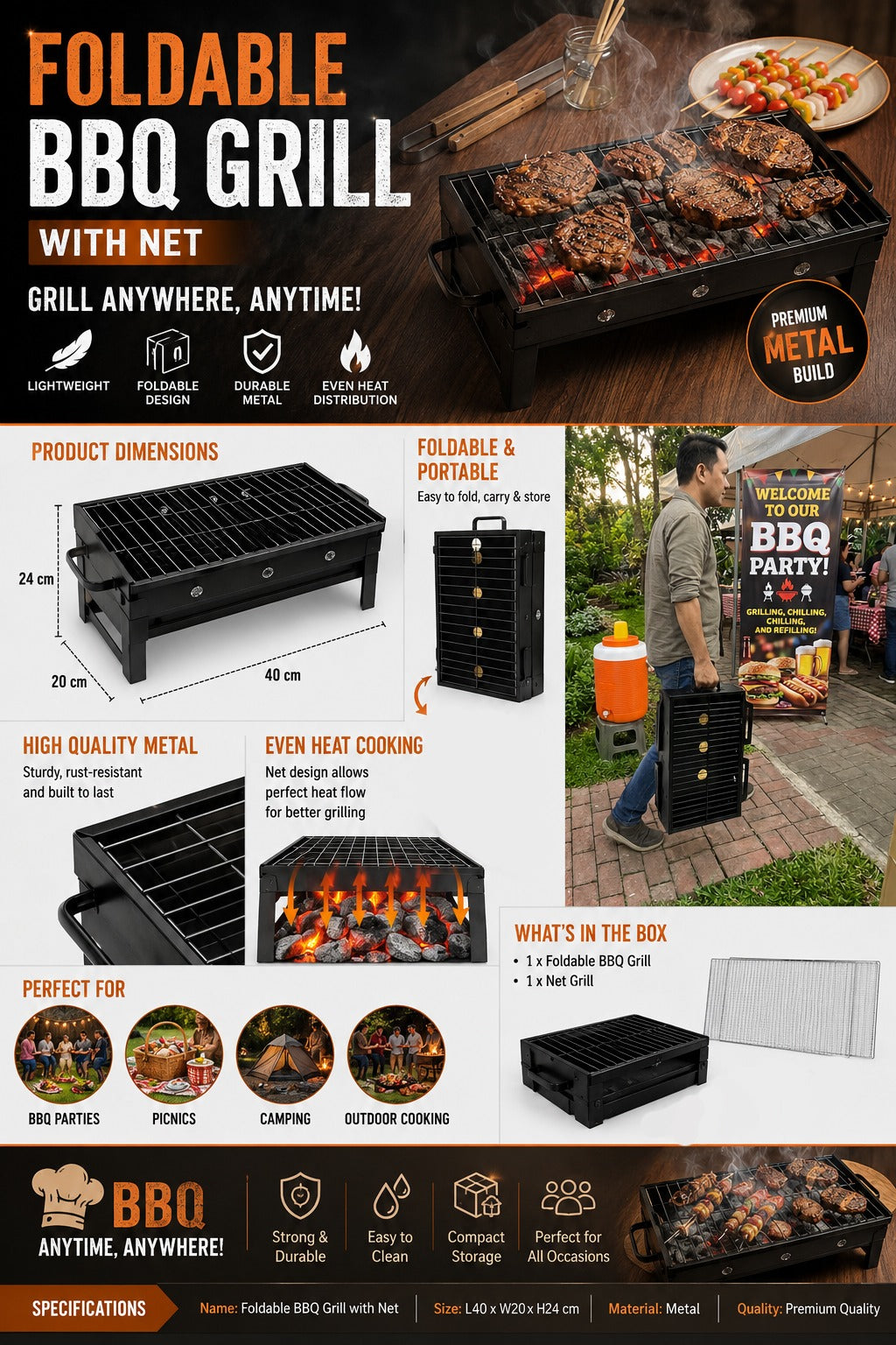 Premium Foldable BBQ Grill